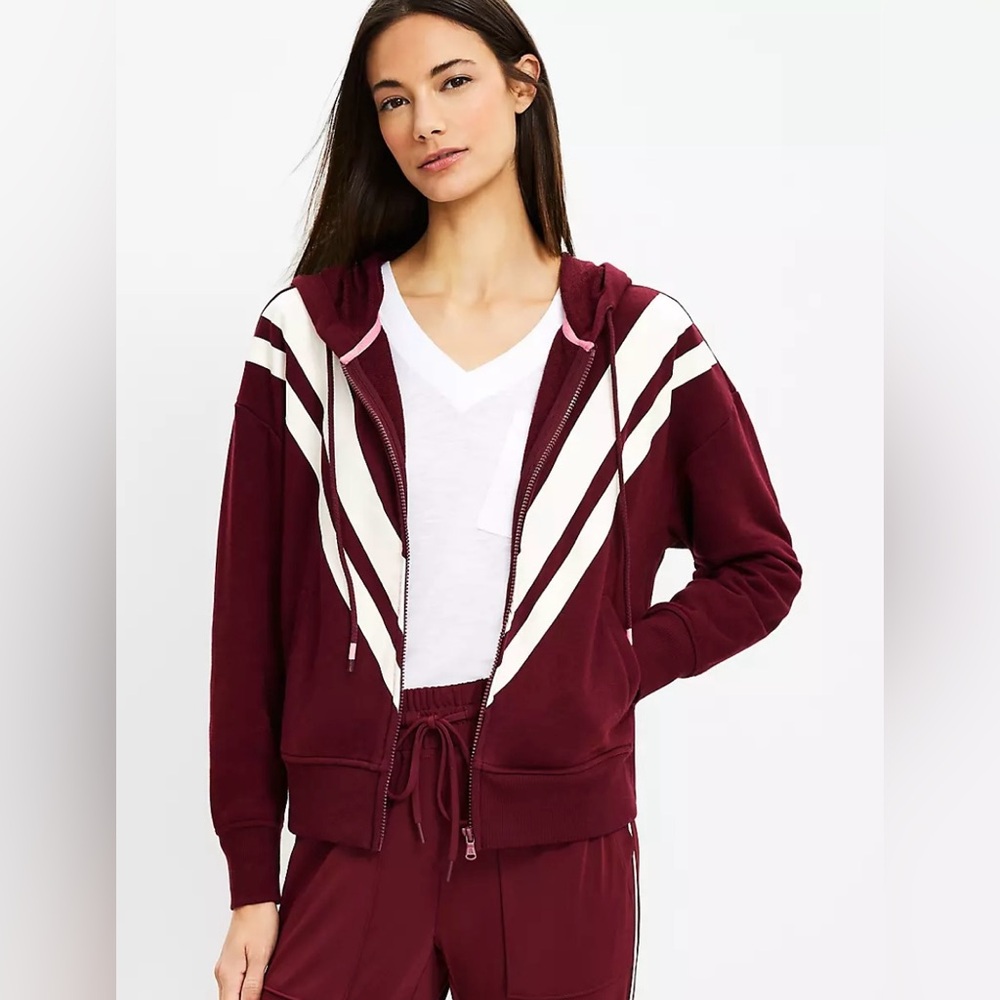NWT Lou & Grey Ann Taylor Lift Chevron Cozy Terry Zip Hoodie S Small $79.50